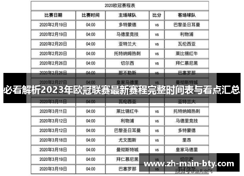 必看解析2023年欧冠联赛最新赛程完整时间表与看点汇总